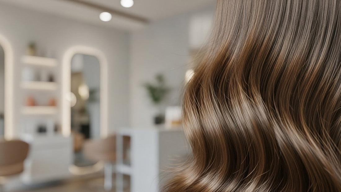 In a parlour a women shown from back side and his hair are visible